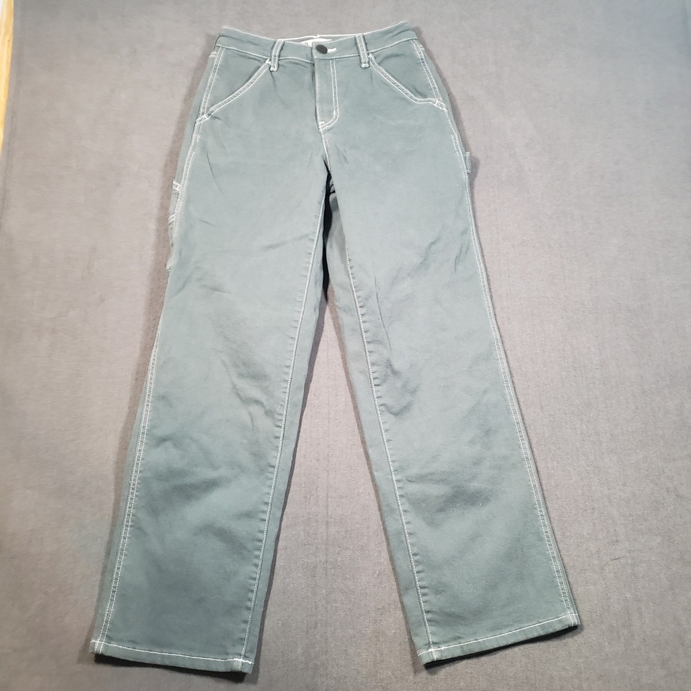 SO Carpenter Pants Womens 5/27W Gray‎ Green High Rise Contrast Stitch Utility